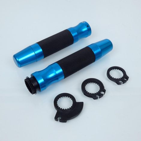 Poignée aluminium bleu revêtement caoutchouc One pour moto guidon (1/2)