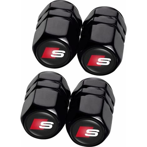4 Pièces Capuchon de Valve Auto Bouchons de Valve,Métal Bouchons de Valve Voiture avec Logo Compatible avec Audi S Line S1 S2 S3 S4 S5 S6 S7 S8 SQ2 SQ5 SQ7 SQ8,Accessoire de Pneu,Noir (1/4)