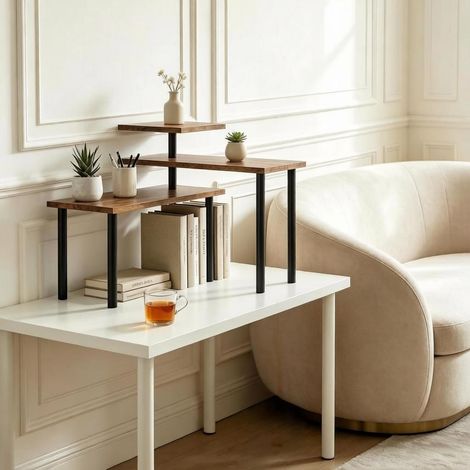 Étagère de table multifonction, meuble pivotant à 3 niveaux, étagère d’angle stable pour plan de travail, meuble de rangement compact (1/4)