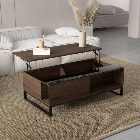 MEUBLIV Table basse relevable 102x58x35,5 cm noyer noir avec rangement (1/5)