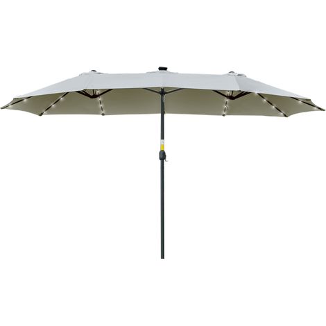 Ombrellone da Giardino Doppio 4.5m con 48 Luci LED e Manovella, Grigio Chiaro