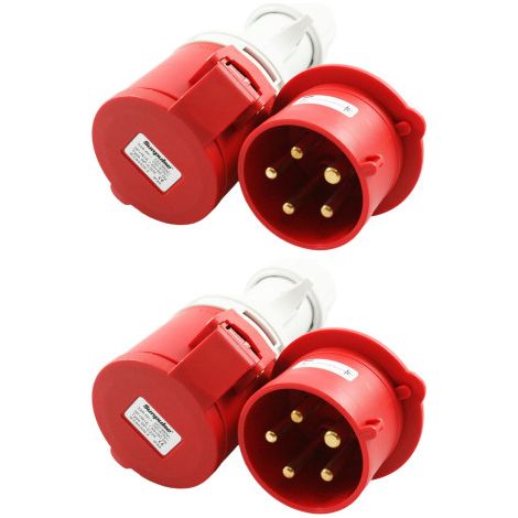 (1 - 10er Pack) CEE-Stecker & Kupplung 32A 400V, IP44, 5-polig weiblich/männlich 3P+N+E 2 Paar