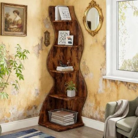 Scaffale angolare a 5 ripiani 50 x 50 x 182,5 cm, legno marrone DESVIAE (1/5)