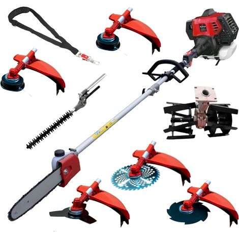 Synergy Desbrozadora Multifunción Gasolina 8 en 1 65cc 4,9cv Motor 2T, Cuchillas Helicoidales, Cortasetos, Podadora, 4 Dis
