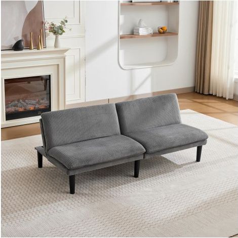 Clic-Clac 168x86x67cm Canapé 2 Places Velours Côtelé Gris - Banquette Clic-Clac - Convertible 3 Positions Sans Accoudoirs Bois (1/5)