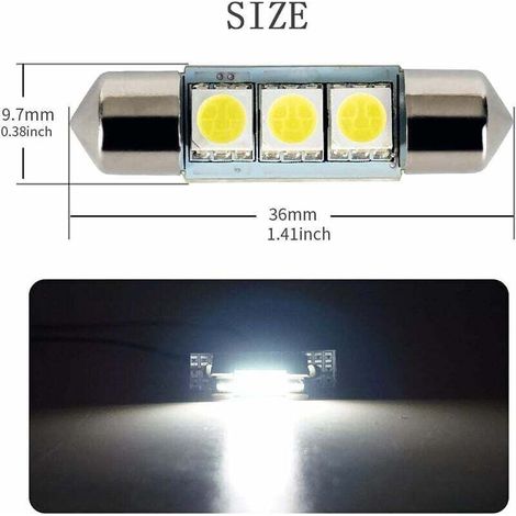 36MM 5050 LED Ampoule De Voiture Plaque D'immatriculation Lumière Intérieur Dôme Lampe Blanc，6000 K，Starlight，10Pcs (1/3)