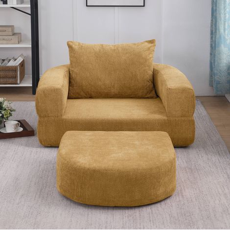 Divano letto pieghevole giallo con braccioli rimovibili, senza montaggio, antiscivolo (1/5)