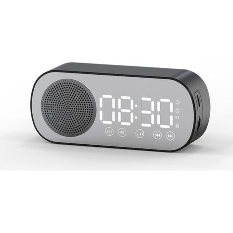 Altoparlante wireless，sveglia digitale ricaricabile，slot per scheda TF，ideale per camera da letto，studio e ufficio (nero) (1/4)