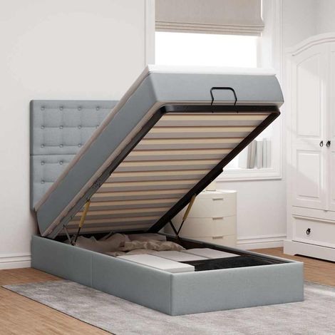 Ottoman-Bett mit Matratze Hellgrau 100x200 cm Stoff