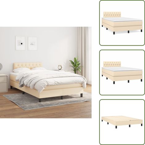 The Living Store Cama box spring con colchón tela color crema 120x200 cm - Colchón de muelles