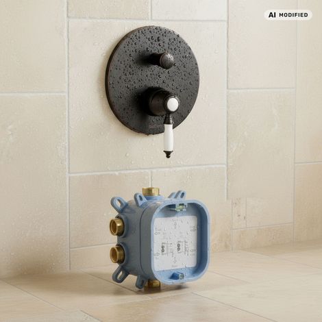PaulGurkes Robinet de douche encastré 2 voies noir Vintage avec boîte de montage (1/5)