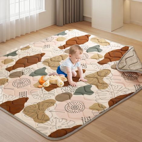 Tapis de jeu pour bébé 127 x 127 cm Tapis d'éveil épais rembourré en mousse souple antidérapant pliable lavable en machine (1/5)