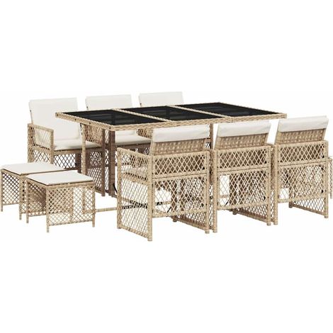 Maison Exclusive - 11-tlg. Garten-Essgruppe mit Kissen Beige Poly