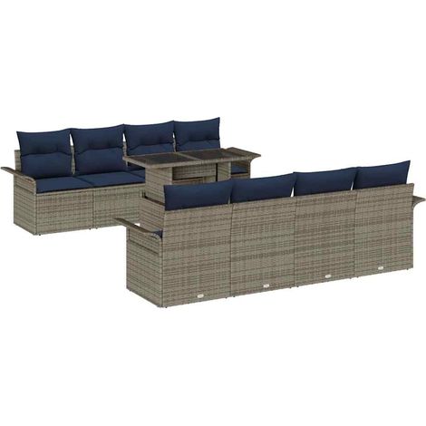 Set Divano da Giardino con cuscino 9 pcs Grigio Poly Rattan vidaXL