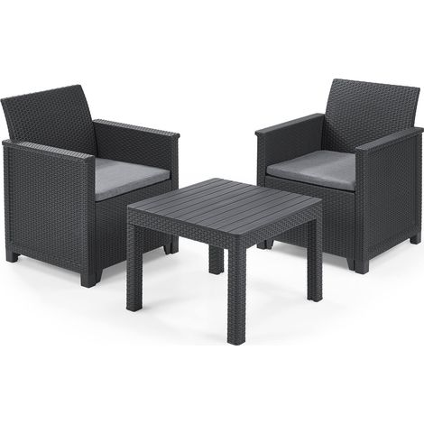 Dmora - Loungeset für draußen Petawawa, Outdoor-Lounge mit Couchtisch, Terrassenset mit Kissen, Gartenkomposition mit Sofa und Sesseln, 65x63 h74 cm, Anthrazit (1/3)