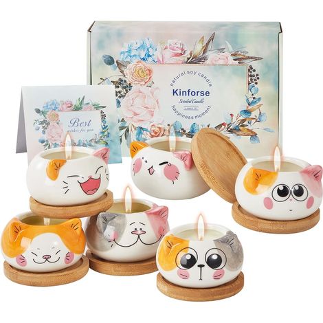 Lot de 6 bougies parfumées, cadeaux d'anniversaire pour elle, cadeaux de chat pour femme (1/5)