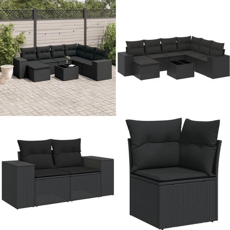 8-tlg. Garten-Sofagarnitur mit Kissen Schwarz Poly Rattan - Gartenmöbel Set - Esszimmergarnitur Außen - Lounge Möbel - Outdoor Sessel - Garten Sofa - Home & Living (1/5)