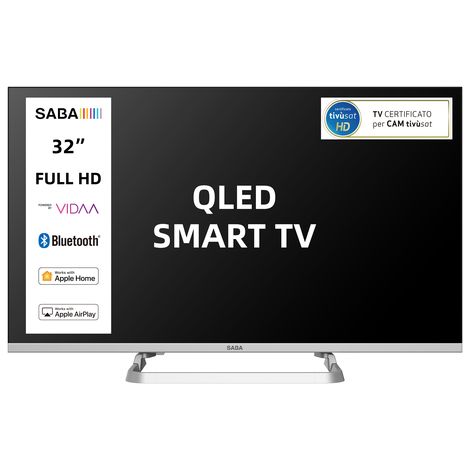 Saba SA32SM10VDA SMART TV 32” HD READY, Sistema operativo VIDAA, Triplo tuner DVBT2/C /S2 HEVC MAIN10, Certificato TivuSAT, Piedistallo centrale, Dolby Audio
