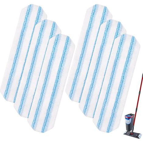 Almohadillas de microfibra para fregona - 6 unidades - Repuesto de almohadillas para fregona compatible con la fregona O Cedar H2prO - Para fregona plana O-Cedar Vileda H2PrO - Paños de limpieza en se (1/5)