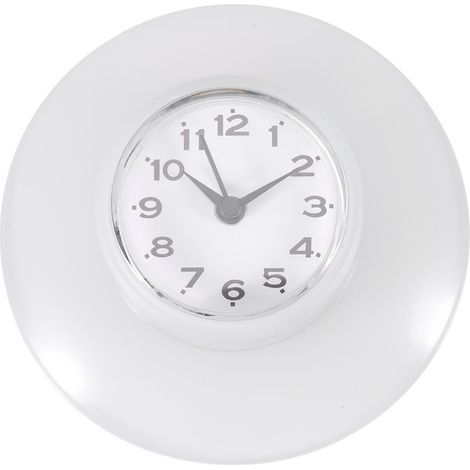 Badezimmer-Küchen-Spiegel-Wanduhr mit Saugnapf, wasserdichte Quarzuhr, Dekoration, weiß (1/5)
