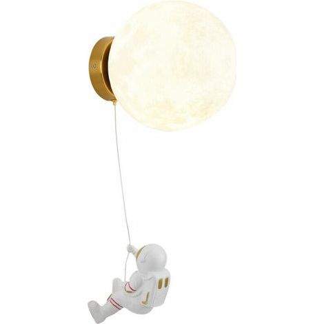 Applique murale lune pour chambre d'enfant créatif astronaute dessin animé chambre applique murale de chevet, lampe LED tricolore diamètre 15cm (1/4)