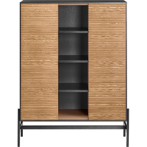SoBuy HFSB04-SCH Buffet Commode Armoire de Rangement, Armoire Latérale, Meuble de Rangement pour Cuisine Salle à Manger Salon, 2 Portes, 4 Compartiments, Noir Naturel (1/5)
