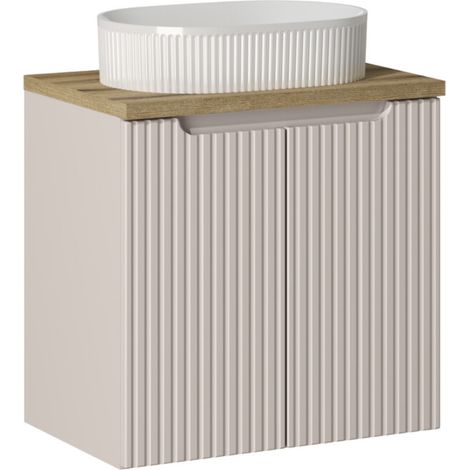 Meuble suspendu 2 portes avec vasque ovale blanche NOVA 60 cm-Taupe/Naturel-Largeur 60 cm (1/5)