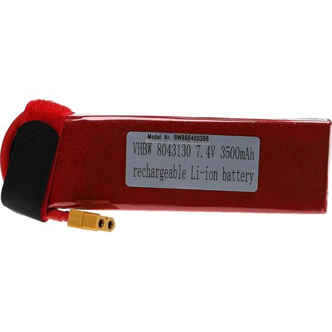 vhbw Batería compatible con XT60 clavija (m) para modelismo por ej. coche carreras, avión (3500mAh, 7,4V, Li-poli, 135 x 42 x 17mm)