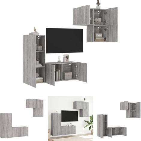 The Living Store 4-tlg. Wohnwand Grau Sonoma Holzwerkstoff - TV-Möbel (1/5)