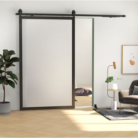 Kit de ferrure pour porte coulissante 244 cm en acier noir, gain de place, montage facile - CHICFURN (1/5)