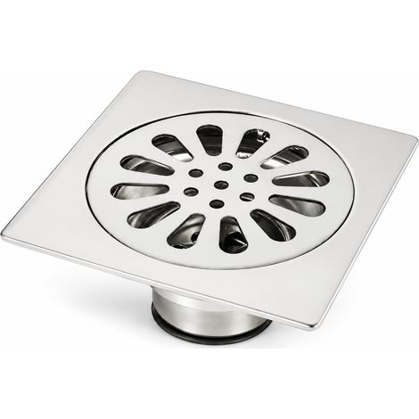 Échappement carré en acier inoxydable pour salle de bain - Grille pour carrelage, anti-odeur et anti-colmatage, siphon égouttoir pour douche et sols 3213959 (1/5)