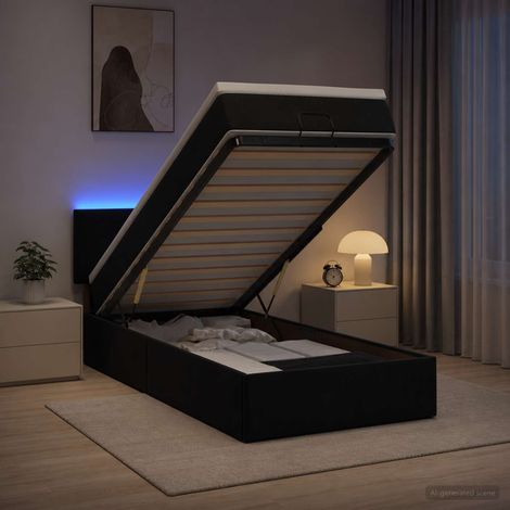 Cama tipo otomana con colchón y LED Negro 90 x 190 cm (1/5)