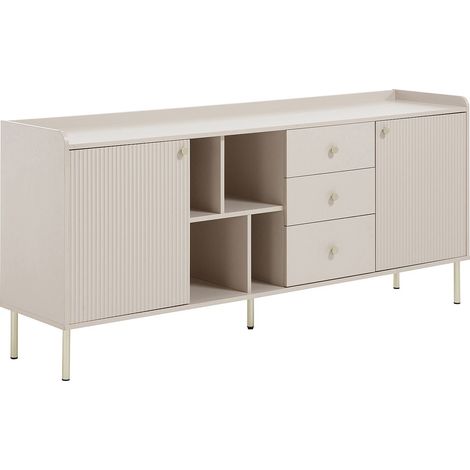 Credenza 2 ante, 3 cassetti e 4 nicchie Beige e dorato - LUNAOR