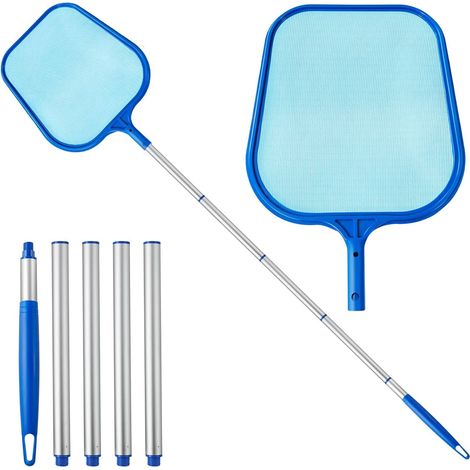 Red recogehojas para piscinas, pértiga de 5 secciones, 26,9 x 124 cm, rastrillo para hojas para una limpieza rápida de la piscina. (1/5)