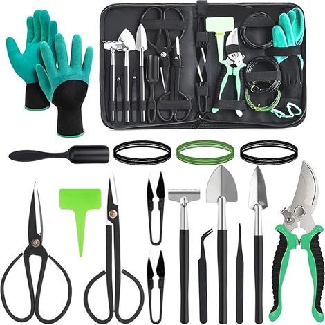 Bonsai Set of 24 Pieces, Garden Tool Kit, Beginner Gardener Bonsai Gardening Set, Machete, Storage Bag, Gardening Trowel, Mini Rake and Spade, and Garden Gloves (1/5)