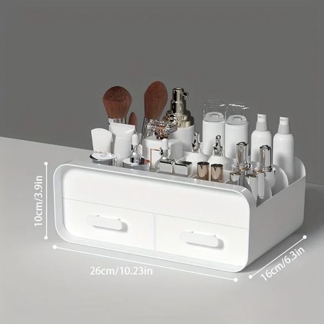 Boîte de rangement cosmétique blanche à tiroir, décoration pour dortoir, étagère en plastique grande capacité (1/4)