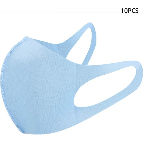 Lot de 10 masques buccaux réutilisables pour enfants, anti-poussière, protection solaire et respirants, bleu ciel (1/5)
