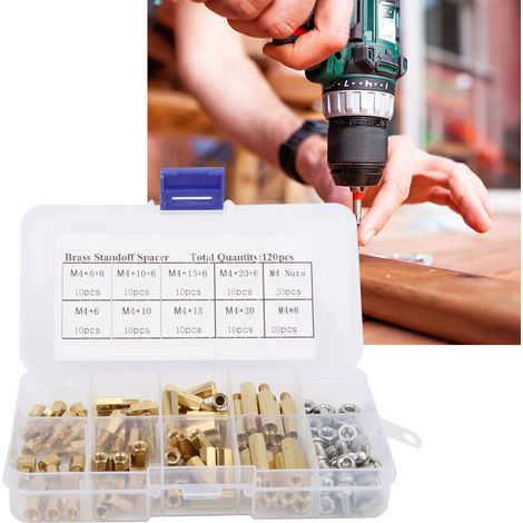 Ensemble de 120 pièces comprenant des douilles hexagonales en laiton, des vis et écrous en acier inoxydable (304) et un assortiment de circuits imprimés. (1/5)