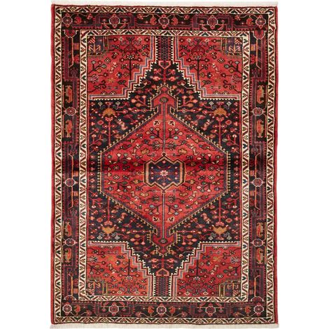 Tapis d'orient 115 x 162 cm, motif oriental, en laine pure, rouge, beige et noir, noué main, charme authentique (1/5)