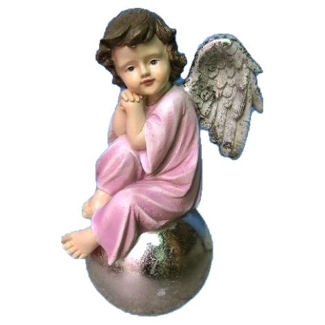 Statua Decorativa Natalizia Angelo resina su sfera grande lilla