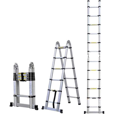 COOCHEER Scala telescopica, scala pieghevole, in alluminio, 16 gradini antiscivolo, carico massimo: 150 kg (1/5)