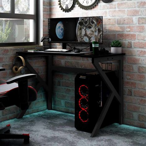 Bureau de jeu, Bureau d'ordinateur, Bureau informatique avec pieds en forme de K Noir 90x60x75 cm WFE699955 DESIGN IN (1/5)