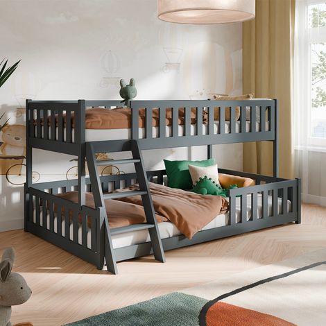 Lit superposé 90-120x200 au sol sommiers inclus Léane Anthracite (1/3)