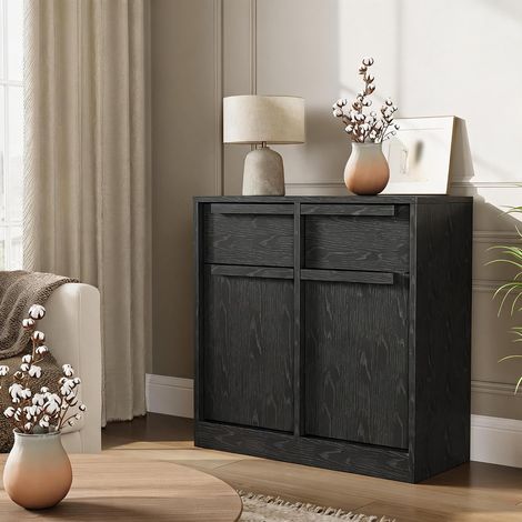 Buffet meuble de rangement en bois 80×35×80 cm 2 portes 2 tiroirs, coffee bar multifonction parfait pour salon salle à manger et entrée maison (1/5)