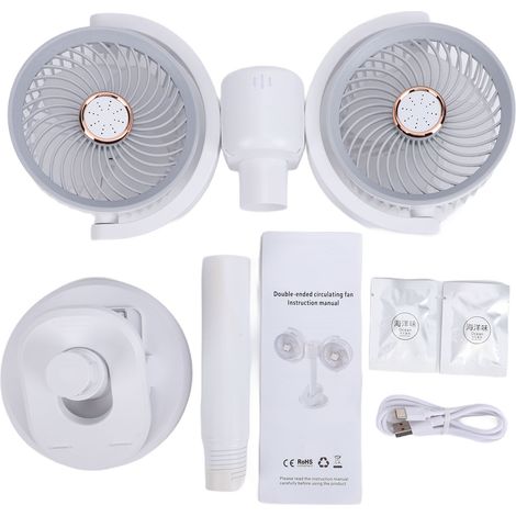 Ventilatore ricaricabile a doppia testa – Doppio motore brushless, rotazione a 360°, luce LED per scrivania, potente (1/5)