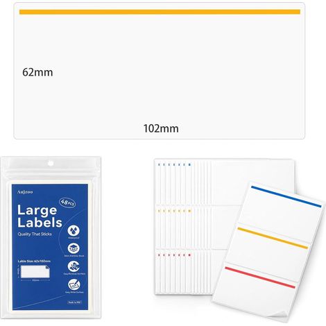 48 Pack Large White Waterproof Sticky Labels for Moving Boxes - 24 White Labels + 24 Colorful Self Adhesive Labels - 102 x 62 mm