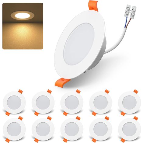 Spot LED Encastrable Extra Plat 220V, Blanc Chaud, Lot 10  Spot LED 7W 660LM Salle de Bain, Spot Encastré Plafond IP44 Trou 68-90mm pour Cuisine Salon Couloir (1/5)