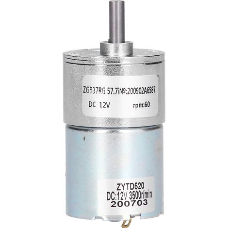 Moteur électrique ZGB37RG 60R-12V, micro-réducteur à engrenages 37mm, axe en acier, haute précision. (1/5)