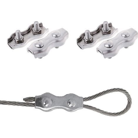 Stahlkabelklemmen, Seilklemmen, Doppelklemmen, M4-Doppelkabelklemmen, Edelstahl-Doppelkabelklemmen, M4-Edelstahlkabelklemmen zur Befestigung einer Wäscheleinenmarkise, 4 Stück (1/5)