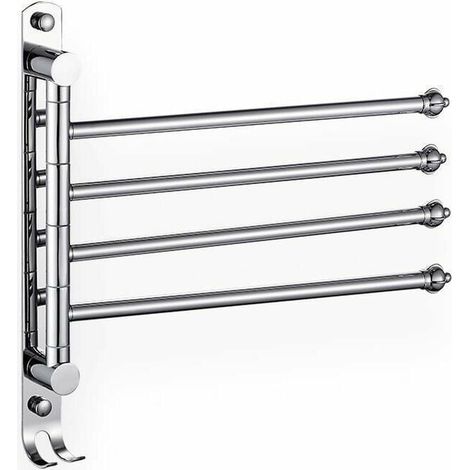 Porte-serviettes mural en acier inoxydable avec 4 bras pivotant à 180 ° pour sèche-serviettes Accessoires pour lavabo de salle de bain Support de rangement pour salle de bain Support suspend (1/3)